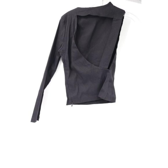 NWT ZARA Top Womens Medium Asymmetric High Collar Long Sleeve Cutout Back linen - Picture 5 of 11